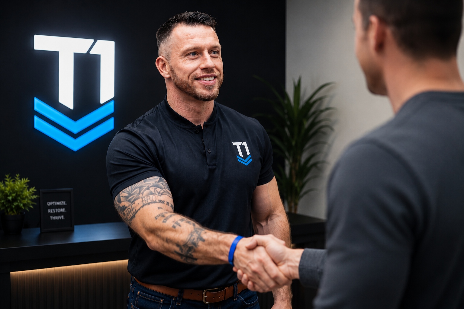 Patient and physician shaking hands at the Tier 1 TRT clinic